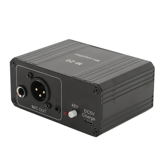 Preamplifier Microphone Preamp 48V XLR Output High Gain Low Noise Black Metal Housing Dynamic and Condenser Mic Preamp