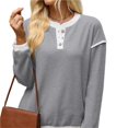 thumbnail image 6 of Wevis Autumn Henley Sweater for Women Color Block Button V-Neck Long Sleeve Knit Pullover Contrast Cuff Loose Daily Tops, 6 of 7