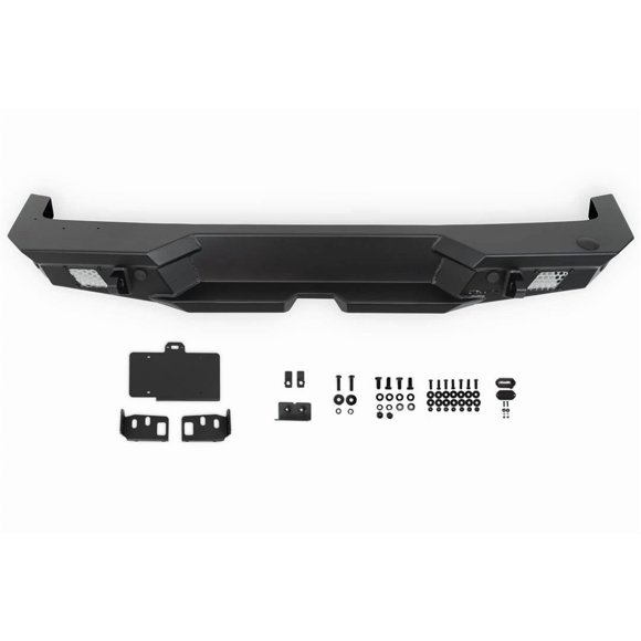 DV8 Offroad Bumper RBJL-13 MTO Series; Full Width Design; Direct Fit; Mounting Hardware Included; With D-Ring Shackle Mounts; With Two 3 Inch Square Light Cutouts; With License Plate Relocation Mount