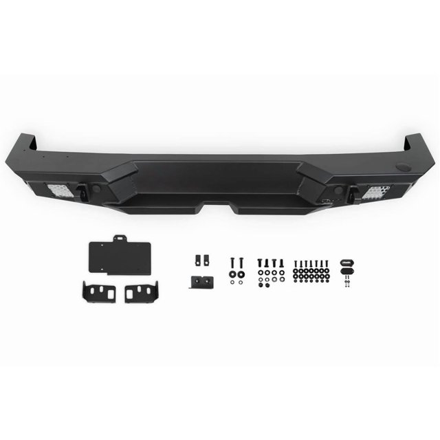 DV8 Offroad Bumper RBJL-13 MTO Series; Full Width Design; Direct Fit; Mounting Hardware Included; With D-Ring Shackle Mounts; With Two 3 Inch Square Light Cutouts; With License Plate Relocation Mount