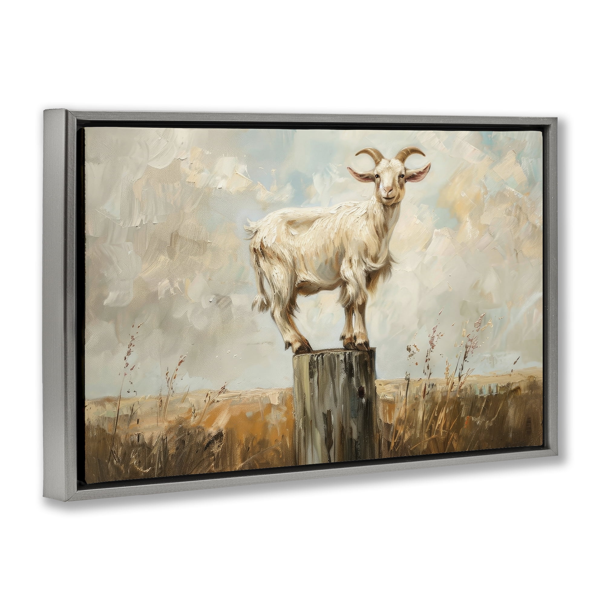 Stupell Industries On The Fence Goat Animals & Insects Painting Gray Floater Framed Canvas Art Print Wall Art, 25 x 17