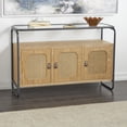 thumbnail image 2 of DecMode 48" x 32" Brown Wooden 3 Door Console Table with Cane Front Doors and Gray Metal Frame, 1-Piece, 2 of 13