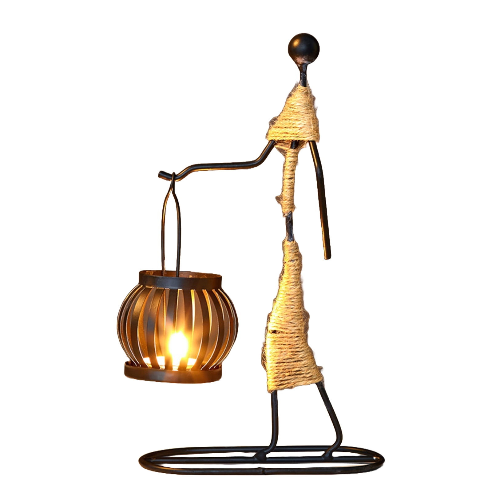 Bougeoir Lanterne Décoratif Fer Vintage – Lampe Vent Salon, 15.5x7cm