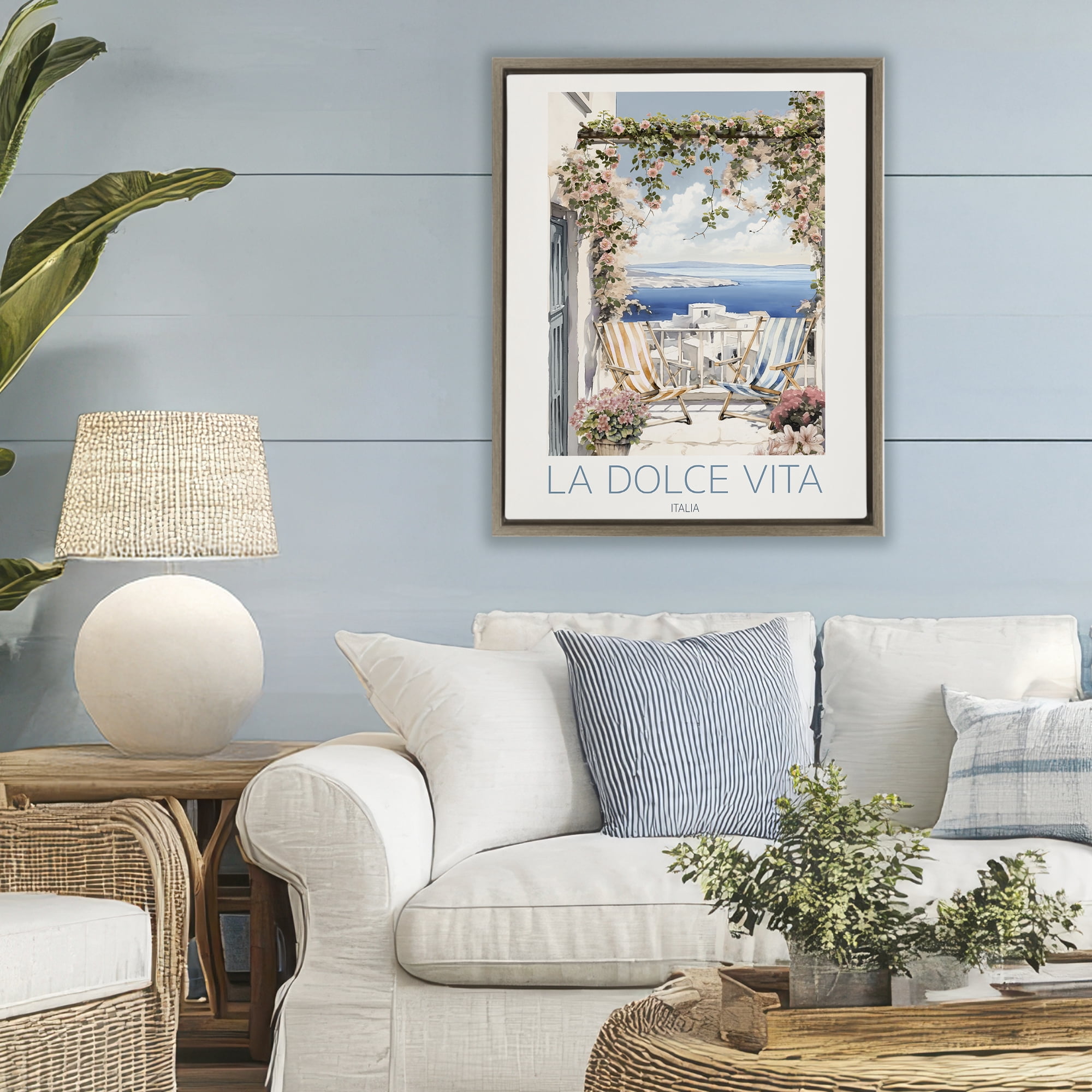 Stupell Industries Coastal Italian Balcony View Brown Framed Floater Canvas Wall Art, design by CAD Designs