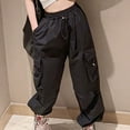 thumbnail image 4 of Girl's Casual Elastic Waist Cargo Pants Multi Pockets Lightweight Cotton Solid Color Streetwear School 7-14 Years, 4 of 9