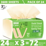 WBM Care Ultra Soft Bamboo Facial Tissues, 24 Mega Boxes, 150 Tissues per Box (3600 Tissues Total)
