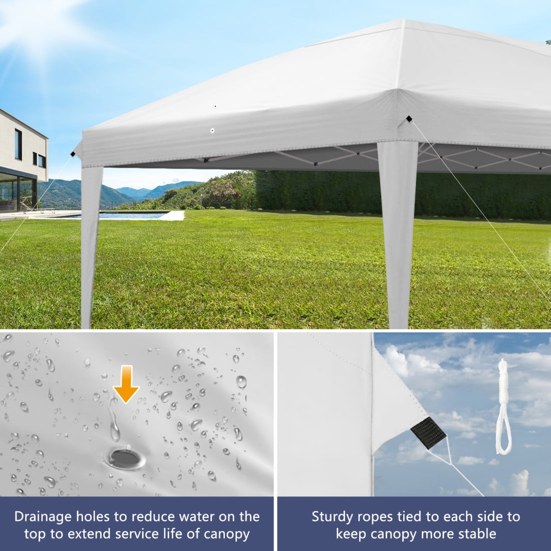 10'x20' Gazebo Waterproof Outdoor Canopy Patio Tent with Reinforced Canopy, Practical Waterproof Folding Tent, Party Tent for Wedding BBQ Cater, White