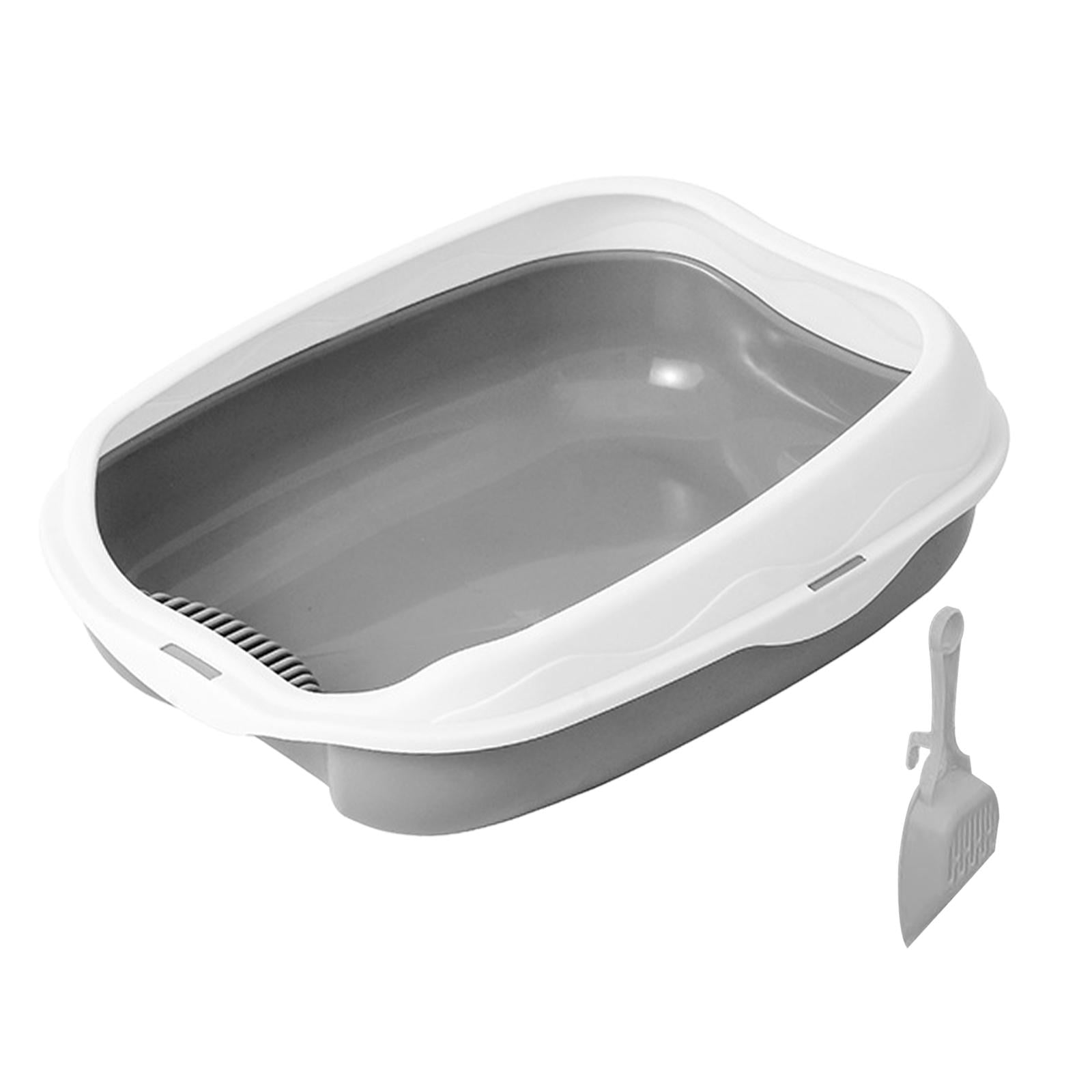Cat Open Top Pet Litter Tray Cat Sand Box Container Semi Enclosed with High Side Durable Kitty Litter Pan Potty Toilet for Rabbit Gray S 42x29x14cm