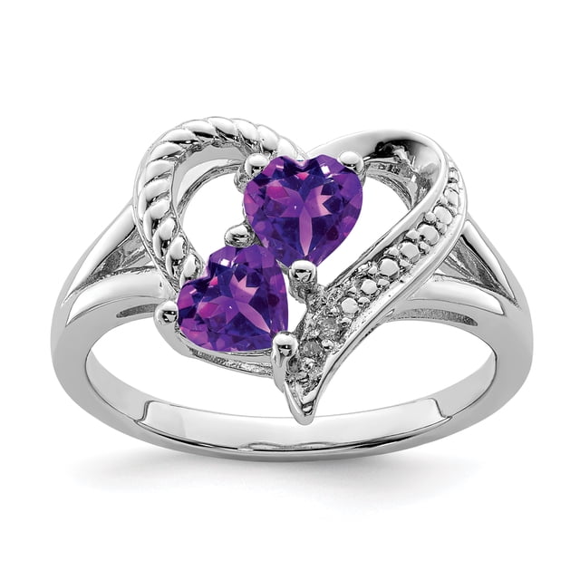 925 Sterling Silver Rhodium-plated Amethyst Diamond Ring