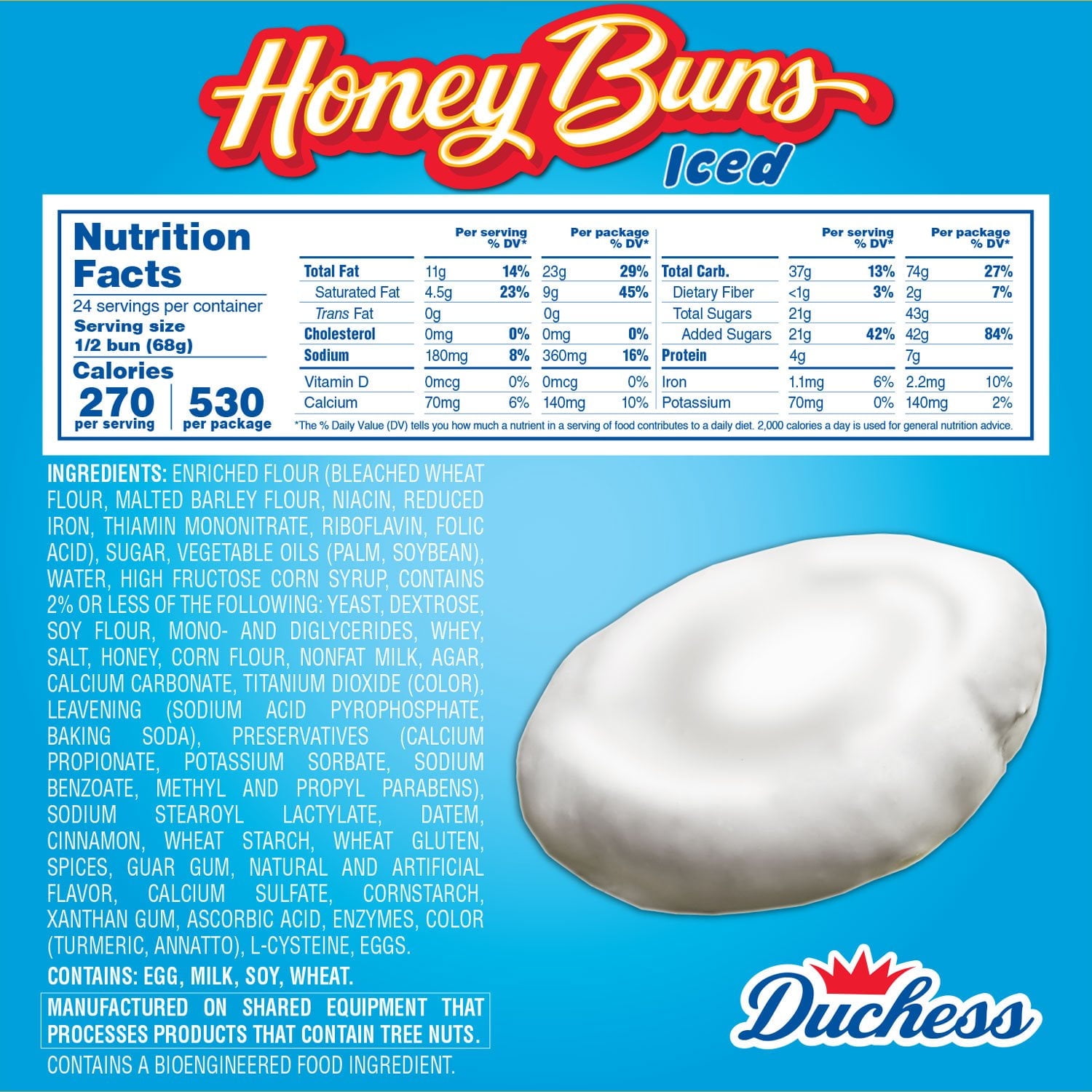 Duchess Jumbo White Iced Honey Buns, 4.75 oz., 12 pk with bowl by OMA