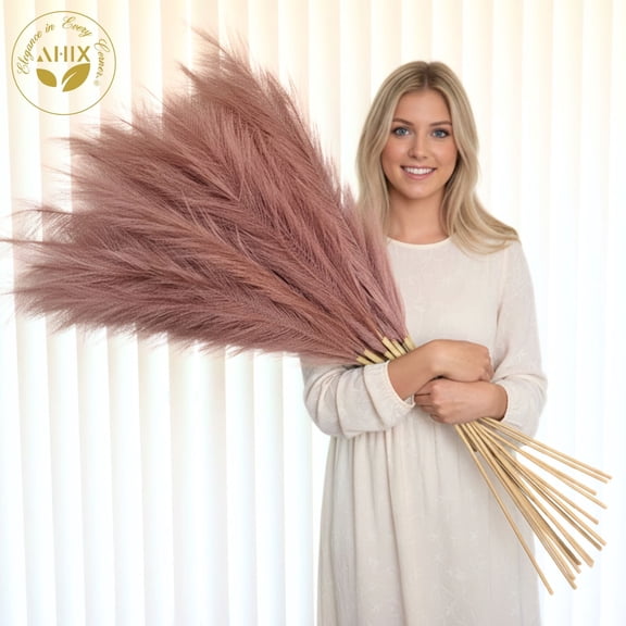 AHIX Faux Pampas Grass, 38 inch Tall 8 stems Brown Artificial Dried Flowers Boho Home Decor