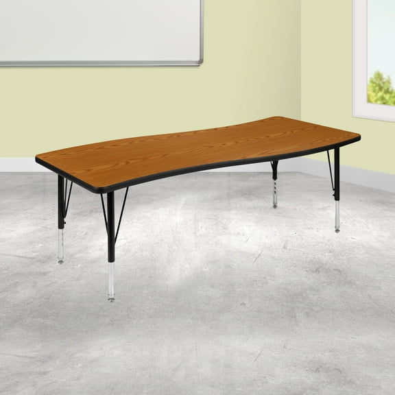 Emma   Oliver 26"W x 60"L Rectangular Wave Flexible Collaborative Oak Kids Adjustable Activity Table
