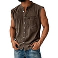 thumbnail image 2 of Men's Vintage Denim Vest With Stand Collar And Button Front, Sleeveless Casual Jean Shirt Featuring Chest Pocket Brown M, 2 of 6