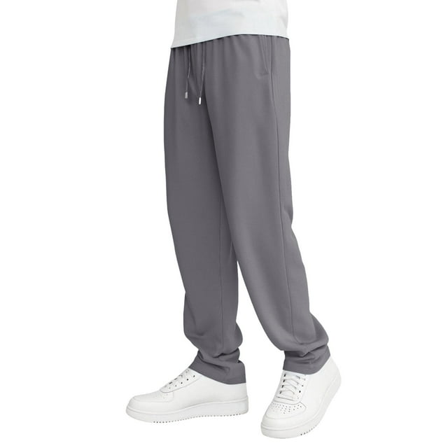 Pantalones cargo deportivos anchos y holgados para hombre: cintura elástica con cordón, mezcla de lino, corte holgado con bolsillos laterales para correr, hacer senderismo o llevar de forma informal.