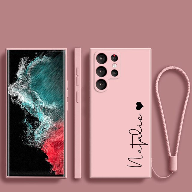 Funda de silicona líquida personalizada con nombre de corazón para Samsung Galaxy S23, S21, S20 Ultra FE, S10 Plus, S22 Ultra 5g Fivean unisex