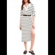 thumbnail image 2 of Vestido de Suéter A Rayas para Mujer, Otoño, de Punto Grueso, Cuello en V, Larga, Abertura, Holgado, Midi. M, 2 of 8