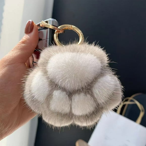 Llavero de pata - Piel de imitación de felpa | Encanto de almohadilla de pata de animal lindo | Rosa, Blanco, Gris, Morado, Caqui | 8x9cm | Tacto suave, anillo de metal duradero, accesorio de