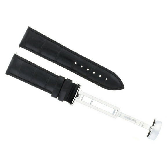 18MM LEATHER WATCH STRAP BAND FOR MOVADO WATCH DEPLOYMENT CLASP BLACK