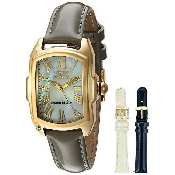 Invicta Women's Lupah Mother of Pearl Dial Black Leather Watch 20457