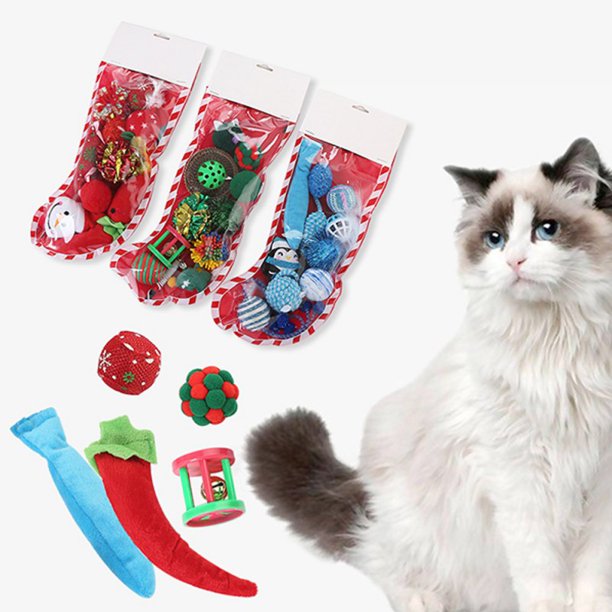 8/12 Pack Christmas Cat Toy Stocking Gifts Set Assorted Toys Variety Pack Kitten Interactive