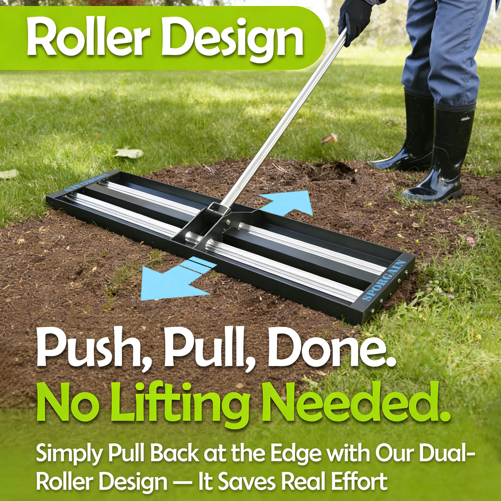 40"x10" Lawn Leveling Rake with Stainless Steel Handle, Durable Lawn Leveler Tool for Lawn, Yard & Garden