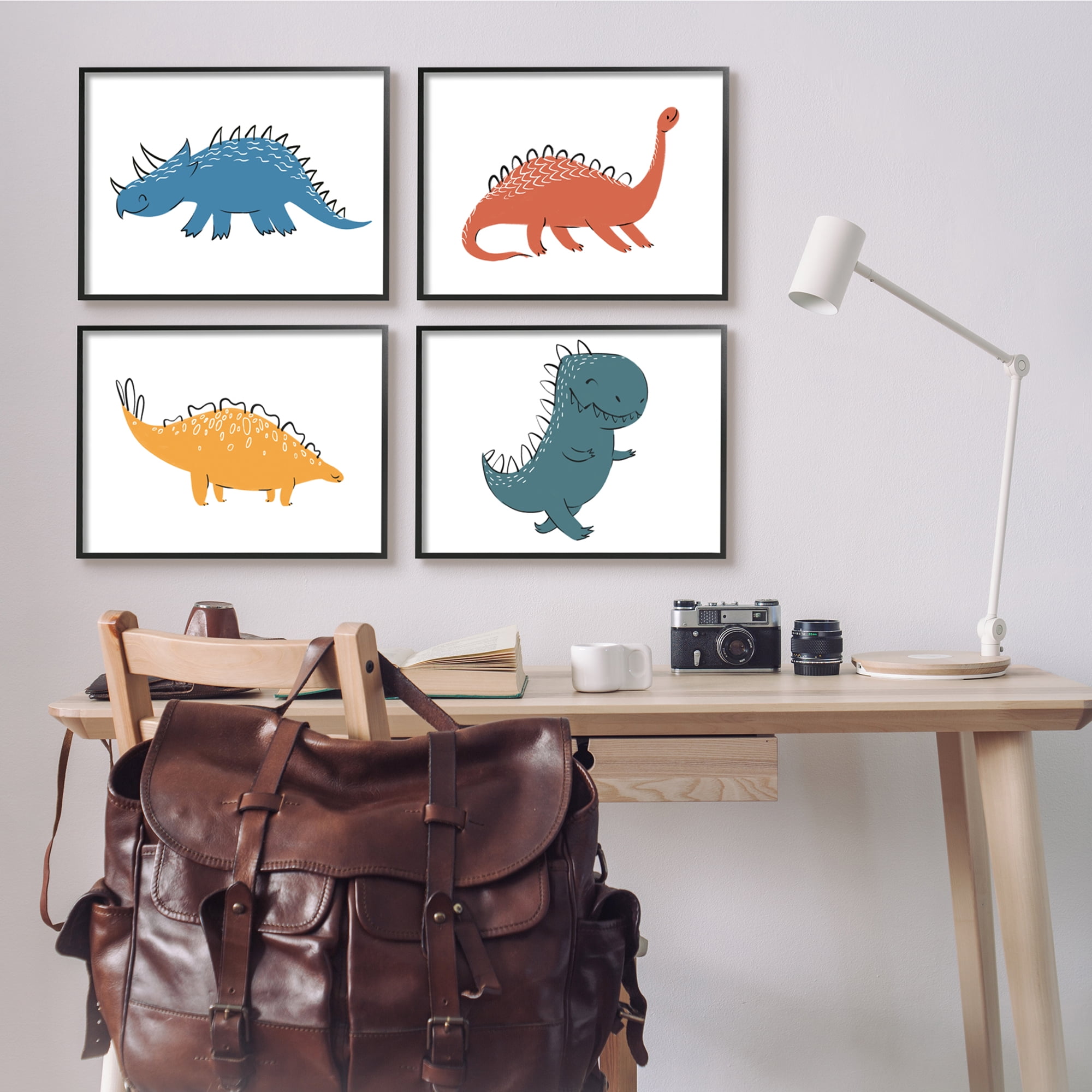 Stupell Industries Kids' Happy Dinosaur March T-Rex Triceratops Stegosaurus Brontosaurus, 20 x 16, Design by Ziwei Li