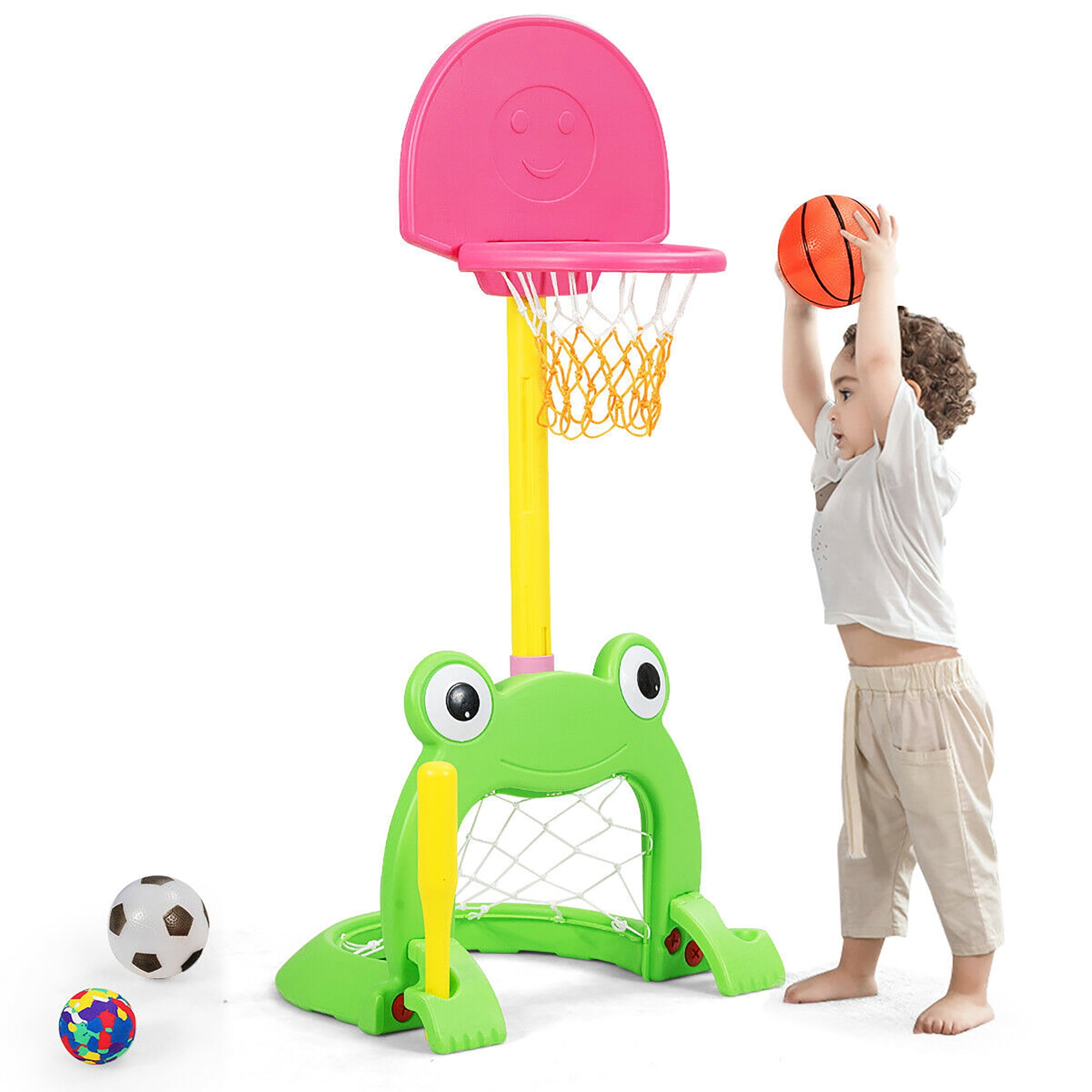 Ring Toss Play Set Basketball Hoop Soccer Goal Indoor Outdoor Kids Toy Games for Baby Toddlers Fowecelt 3-in-1 Kids Sports Center