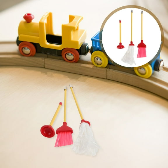 GOOHOCHY Miniature Plunger Mop Broom 1/12 Dollhouse Cleaning Accessories Toy Mop Mini Broom Bathroom Plunger Pretend Play Cleaning Toys Miniature Kitchen Cleaning Accessory