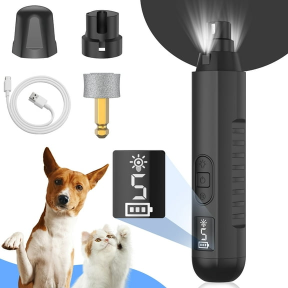 HUTACT Pet Nail Grinder for Dogs Cats, 5 Speeds Dog Nail Grinder w/ LED Light 1200mAh Safe Electric Rechargeable Trimmer Nail Grooming Clipper for Small Medium Pets