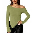 thumbnail image 3 of ZUKMRJPC Women's Off Shoulder Sweater Casual Long Sleeve Asymmetrical Hem Knitted Pullover Tee Fall Fashion Slim Fit Tops, 3 of 7