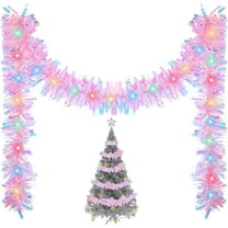 Christmas Prelit Tinsel Garland, 6.6 Ft Hanging Garland with Multicolored Battery Operated LED String Lights, Christmas Tree Decorations Wedding Party Supplies