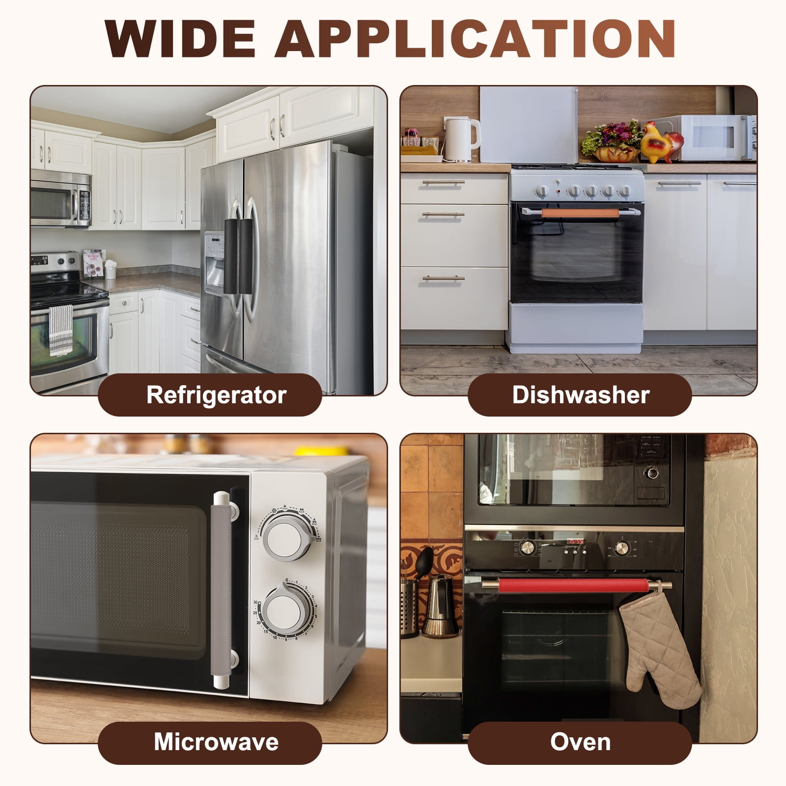 Uxcell 5Pcs Refrigerator Door Handle Covers, PU Leather Kitchen Appliance Handle Protector, Anti-Static Fridge Handle Cover Keep Your Microwave Oven Dishwasher Clean, Light Brown