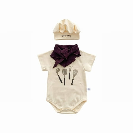 

Baby Bodysuit 90 For 12 Months-18 Months Chef Styling Boys Cute Chef Crawling Wearing A Hat Bib Three Sets Baby Girl Rompers