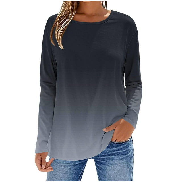 Enjoytime Blouses Décontractées Habillées pour Femmes Imprimé Manches Longues Col Rond Hauts Affaires Dames Automne Chemise de Travail Tendance