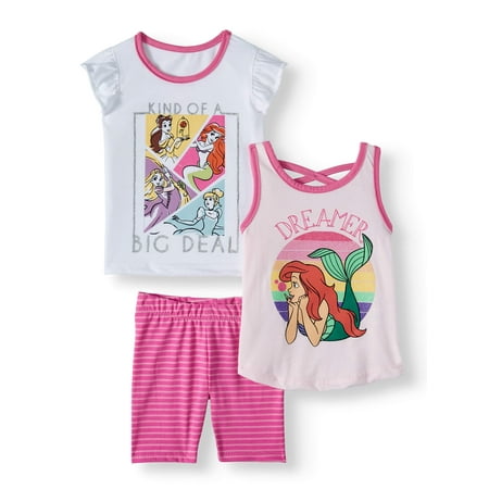 The Little Mermaid Ariel Fashion Tops and Legging, 3-Piece Outfit Set (Little Girls)