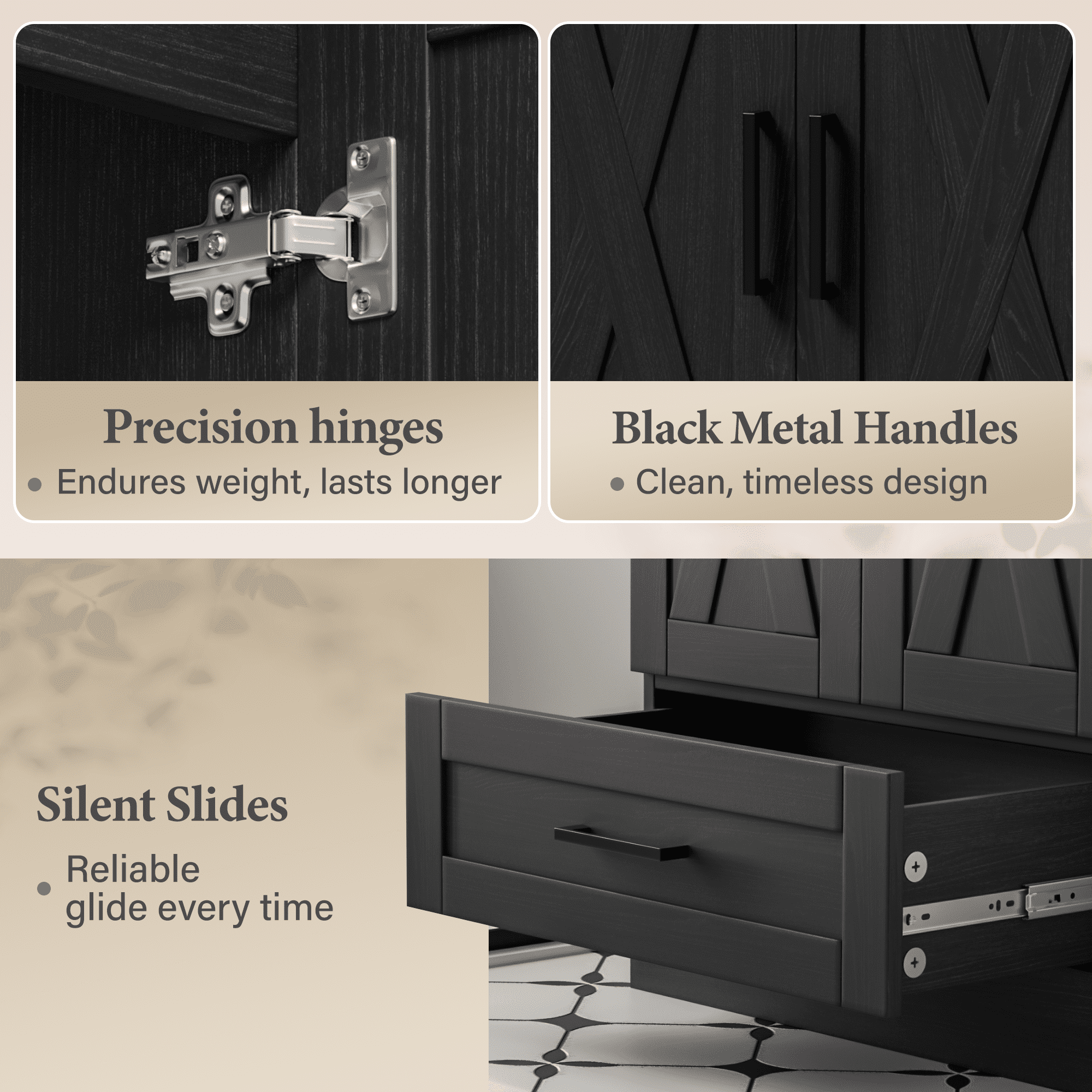 Lacoo 24" Bathroom Vanity with Sink Basin, Farmhouse Bathroom Storage Vanity Cabinet with 2 Doors & 1 Drawer, Freestanding Bathroom Cabinet with Washbasin, Black