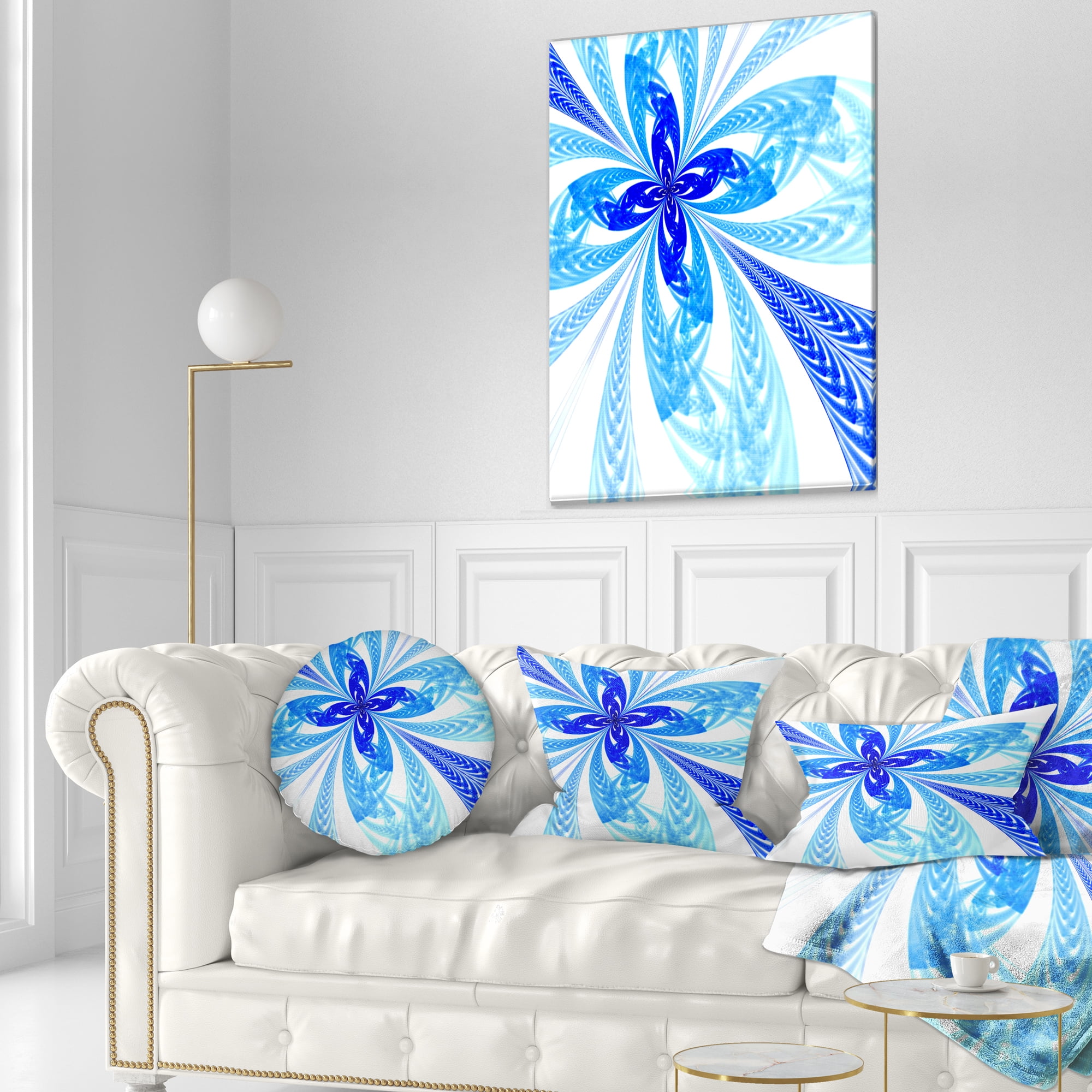 Designart Blue Long Petal Fractal Flower - Floral Throw Pillow - 12x20