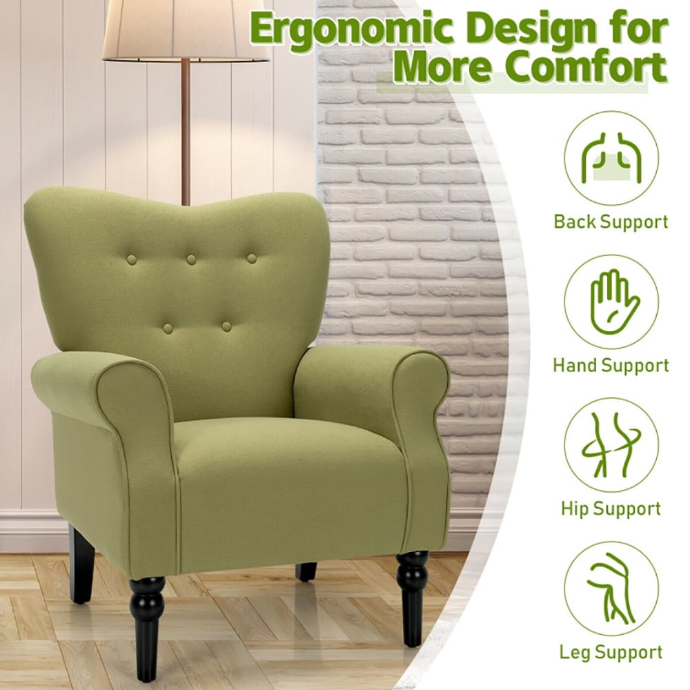 Finihen Accent Armchair, Modern Accent Chair with Tufted Backrest and Rubber Wood Avocado Legs, for Living Room, Bedroom, Green Finihen Accent Armchair, Modern Accent Chair with Tufted Backrest and Rubber Wood Avocado Legs, for Living Room, Bedroom, Green