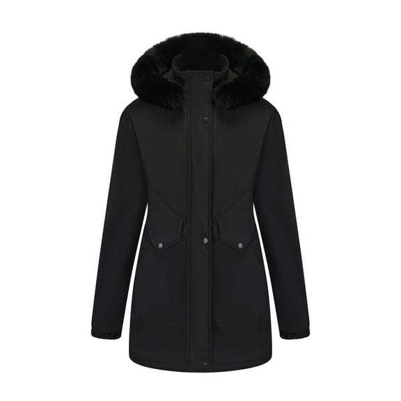 Breezora Women's Winter Mid Length Insulated Jacket Cozy Lined Large Collar Quilted Outerwear Coat L Size Black