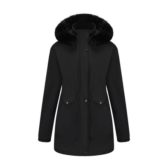 ManxiVoo Women's Winter Mid Length Insulated Jacket Cozy Lined Large Collar Quilted Outerwear Coat XL Size Black