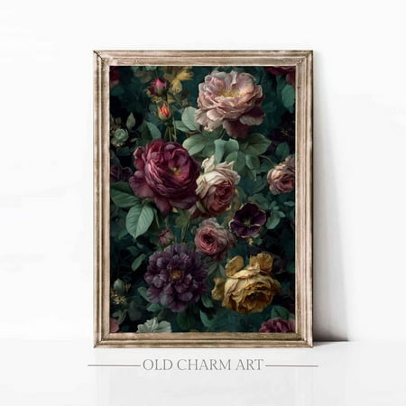 Vintage Flowers Poster, Victorian Floral Wall Paper, Vintage Gothic, Dark Academia Wall Decor Art, Roses And Peonies Art Wa450, Unframed Poster Size 8x12