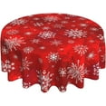 thumbnail image 4 of Christmas Red Tablecloth, Winter Snowflake Round Tablecloth 60 Inch, Xmas Table Cloth for Rustic Farmhouse Kitchen Decor, Wipeable Polyester Fabric Table Cover for Holiday, 4 of 8