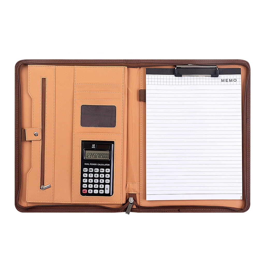 Leather Conference Folder Document Organiser Clipboard with Calculator Notepads