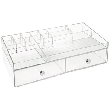 Plastic 2-Drawer Desk Organization Set Clear: 18-Compartment Desk Drawer Organizer for Office & Stationery