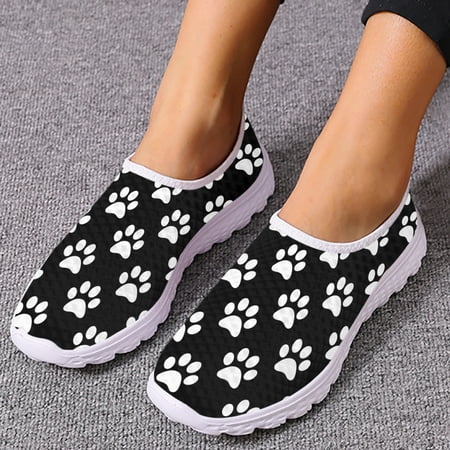 

Pink Dog Paw Love Print Loafers Woman Summer Air Mesh Flats Girl Lightweight Breathable Slip On Sneakers Women