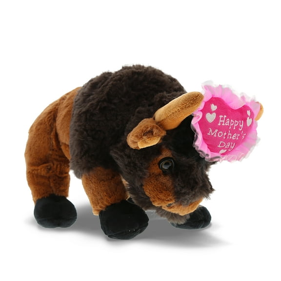 DolliBu Happy Mother's Day Super Soft Plush Wild Buffalo - Cute Stuffed Animal Present With Pink Heart Message for Best Mommy, Grandma, Wife, Daughter - Cute Wild Life Plush Toy Gift - 9.5" Inches