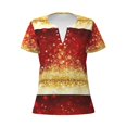 thumbnail image 2 of Fuzoiu Red Gold Glitter Print Women's V-Neck T-Shirt,Women's Short Sleeve Top, Comfortable for Work, Leisure, and Sports, 2 of 7