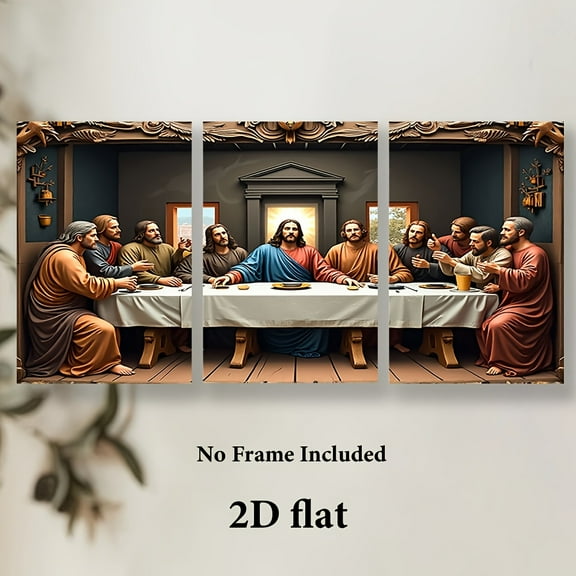 The Last Supper Canvas Art Print - Frameless, Triptych Wall Decor for Home, Office, Classroom & More - Classic Religious Scene Poster, Ideal for Easter & Mother'S Day Gifts, Vintage Decor