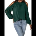 thumbnail image 2 of Blusas Elegantes e Informales para Mujer, con Hombros Descubiertos, Cuello con Volantes, Camisas de Moda de Otoño para el Trabajo Verde Oscuro XL, 2 of 10