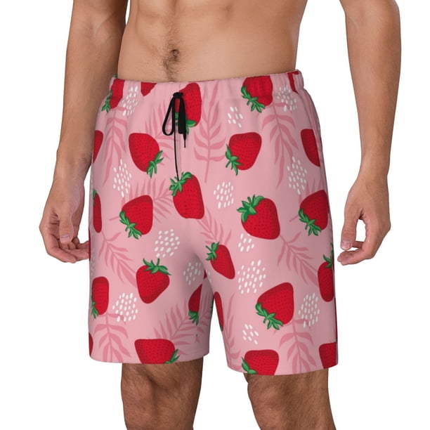 Balery Strawberry Bañador para hombre, shorts de playa de secado rápido con entrepierna y forro de compresión-Small